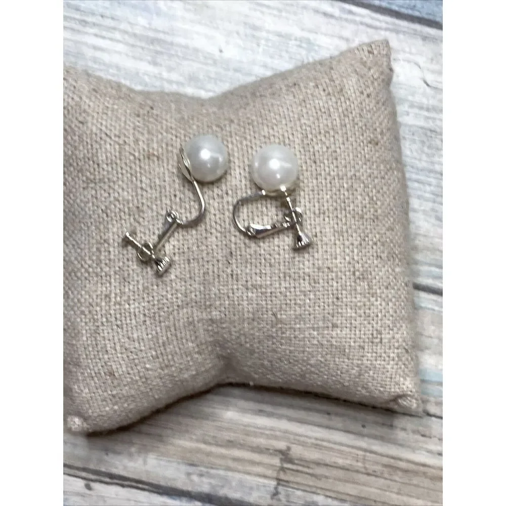 Pearl Clip-on Silver Tone EARRINGS‎ Faux imitation NWOT
